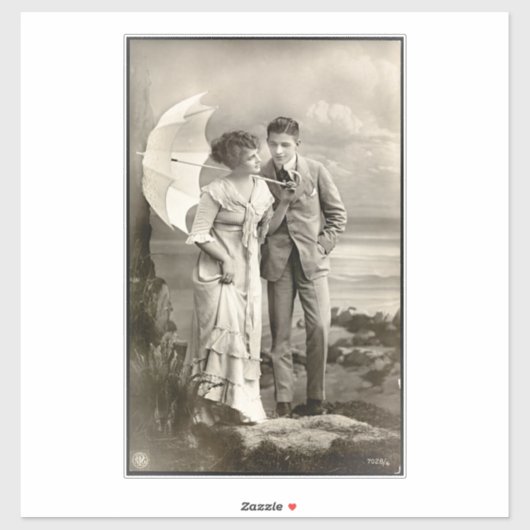 ヴィンテージロマンチックなカップルとパラソル シール (シート)