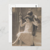 ヴィンテージロマンチックなカップルのカードと贈り物-フラッパー ポストカード (正面/裏面)