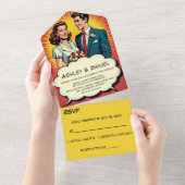 ヴィンテージロマンチックなカップルレトロ漫画結婚スタイル オールインワン招待状 (貼ってはがせる)