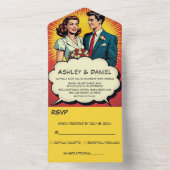 ヴィンテージロマンチックなカップルレトロ漫画結婚スタイル オールインワン招待状 (内側)