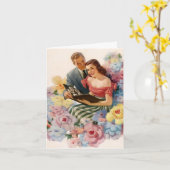 ヴィンテージロマンチックなカップル、誕生日 カード (黄色い花)