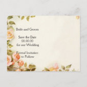 ヴィンテージロマンチックなバラ結婚式の日付を保存 案内ポストカード (裏面)