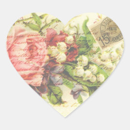 ヴィンテージロマンチックなレターピンクのバラ ハートシール