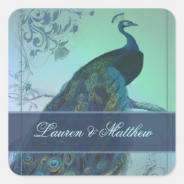 ヴィンテージロマンチックな孔雀デザイン スクエアシール