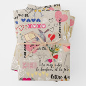 ヴィンテージロマンチックな愛フランスのと言葉のパターン ラッピングペーパーシート (インサイチュ)