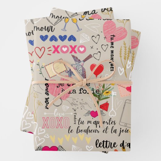 ヴィンテージロマンチックな愛フランスのと言葉のパターン ラッピングペーパーシート (インサイチュ)