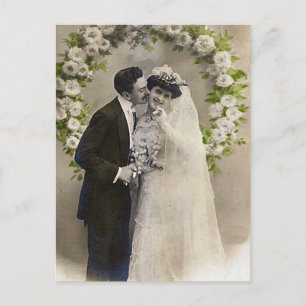ヴィンテージロマンチックな新郎新婦の写真 ポストカード
