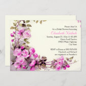 ヴィンテージロマンチックな結婚ピンクのバラのブライダルシャワー 招待状 (正面/裏面)