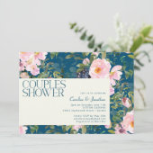 ヴィンテージロマンチックな花模様でブルーカップルシャワー 招待状 (スタンド正面)