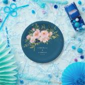 ヴィンテージロマンチックな花模様イン結婚ブルー ペーパープレート (パーティー)