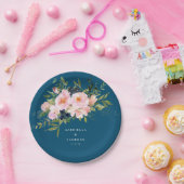 ヴィンテージロマンチックな花模様イン結婚ブルー ペーパープレート (パーティー)