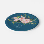 ヴィンテージロマンチックな花模様イン結婚ブルー ペーパープレート (アングル)
