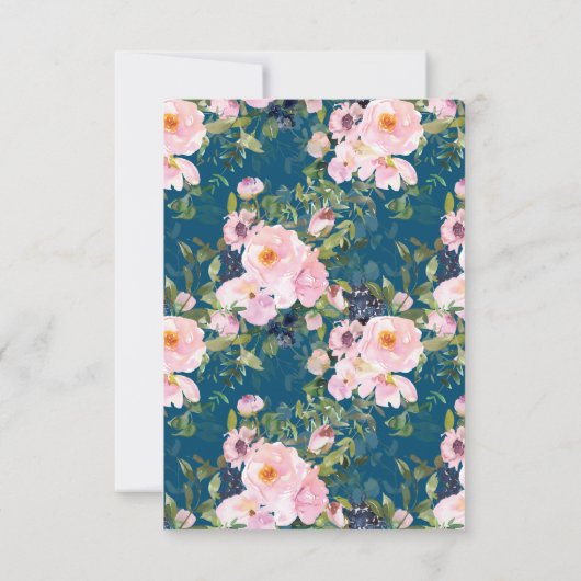 ヴィンテージロマンチックな花模様イン結婚ブルー 出欠カード (裏面)