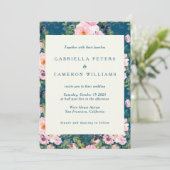 ヴィンテージロマンチックな花模様イン結婚ブルー 招待状 (スタンド正面)