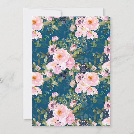 ヴィンテージロマンチックな花模様イン結婚ブルー 招待状 (裏面)