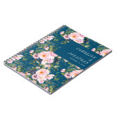 ヴィンテージロマンチックな花模様ブルーカスタムウェディング ノートブック (左側)