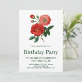 ヴィンテージロマンチックな赤いバラの誕生日パーティー 招待状 (スタンド正面)