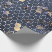 ヴィンテージロマンチックな青いハチの花 ラッピングペーパー (角)