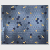 ヴィンテージロマンチックな青いハチの花 ラッピングペーパー (フラット)