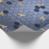 ヴィンテージロマンチックな青いハチの花 ラッピングペーパー (角)