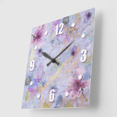 ヴィンテージロマンチックな青紫色フローラ水色 スクエア壁時計 (傾斜)