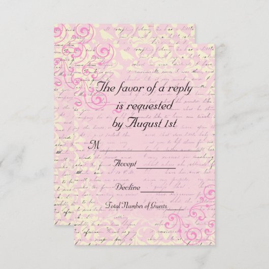 ヴィンテージロマンチックなRSVPの結婚式の招待状 出欠カード (正面/裏面)