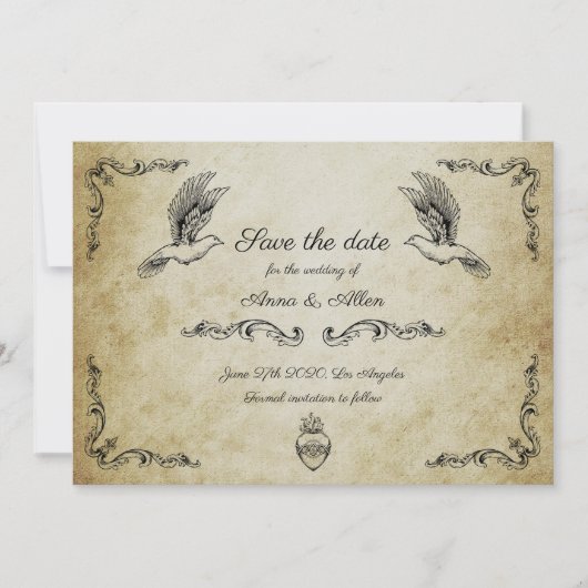 ヴィンテージロマンチックに日付カードを保存 セーブザデート (正面)