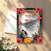 ヴィンテージロマンチックカップル漫画スタイル結婚ズ アクリル招待状