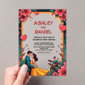 ヴィンテージロマンチックカップル漫画スタイル結婚ズ アクリル招待状 (インサイチュ (ポータブル))