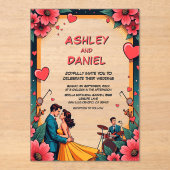 ヴィンテージロマンチックカップル漫画スタイル結婚ズ アクリル招待状 (正面)