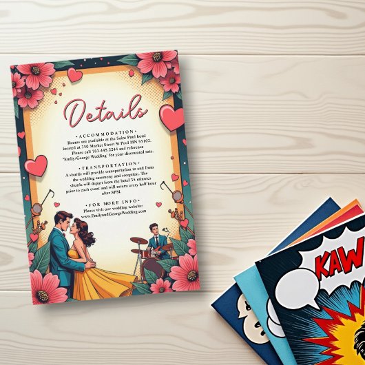 ヴィンテージロマンチックカップル漫画スタイル結婚ズ エンクロージャーカード