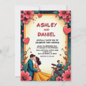 ヴィンテージロマンチックカップル漫画スタイル結婚ズ 招待状 (正面)