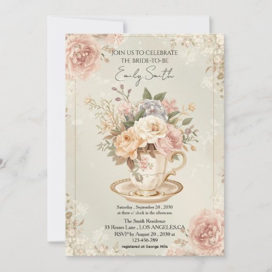 ヴィンテージロマンチックシックブライダルシャワー 招待状 (正面)