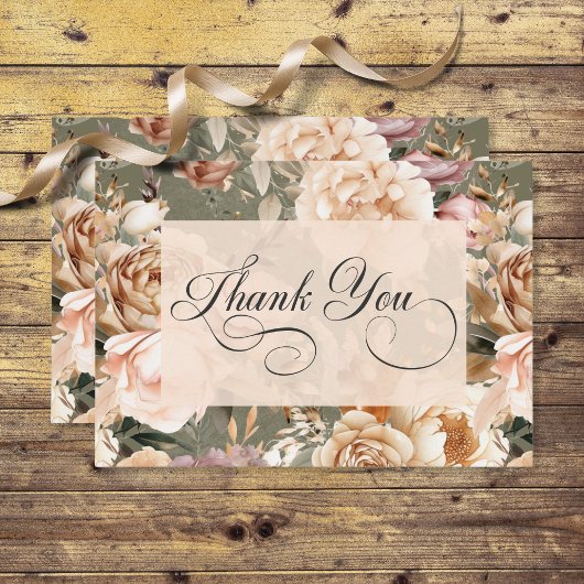ヴィンテージロマンチックシャンパンベージュ&セージフローラ サンキューカード