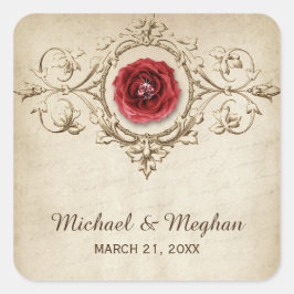 ヴィンテージロマンチックバラフローリッ結婚シュ スクエアシール