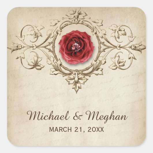 ヴィンテージロマンチックバラフローリッ結婚シュ スクエアシール (正面)