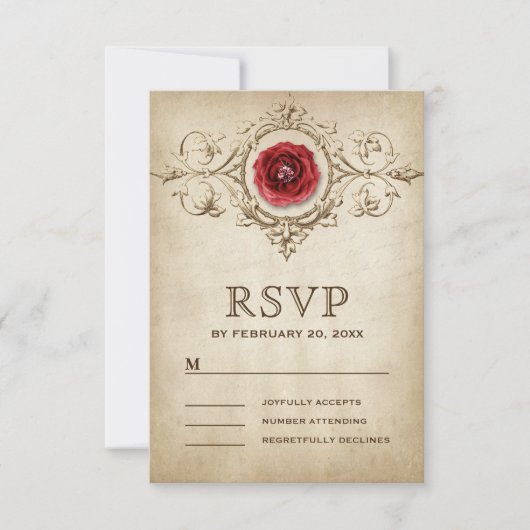 ヴィンテージロマンチックバラフローリッ結婚シュ 出欠カード (正面)