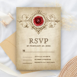 ヴィンテージロマンチックバラフローリッ結婚シュ 出欠カード