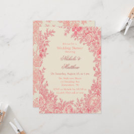 ヴィンテージロマンチックピンクトイレフラワーウェディングシャワー 招待状