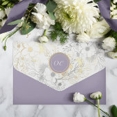 ヴィンテージロマンチックフローラパープル結婚ズ オールインワン招待状