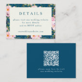 ヴィンテージロマンチックフローラブルー結婚ズ詳細QR エンクロージャーカード (正面/裏面)