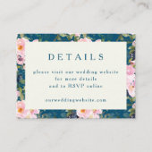 ヴィンテージロマンチックフローラブルー結婚ズ詳細QR エンクロージャーカード (正面)