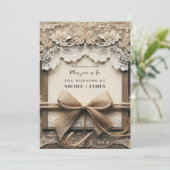 ヴィンテージロマンチックフローラレースバー素朴ラップ結婚ズ 招待状 (スタンド正面)