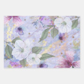 ヴィンテージロマンチックフローラ水色金ゴールドスクリプト ラッピングペーパーシート (正面)