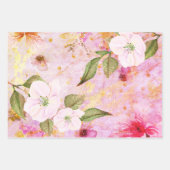 ヴィンテージロマンチックフローラ水色金ゴールドスクリプト ラッピングペーパーシート (正面3)