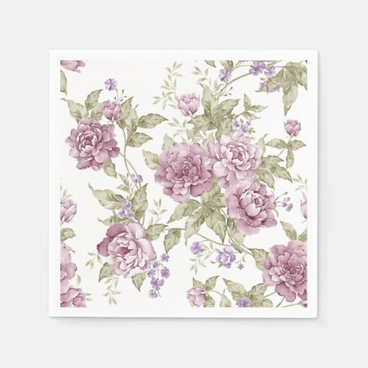 ヴィンテージロマンチックフローラ紫バラパターン スタンダードカクテルナプキン (正面)