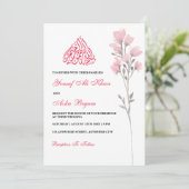 ヴィンテージロマンチックホワイトピンクフローラムスリム結婚ズ 招待状 (スタンド正面)