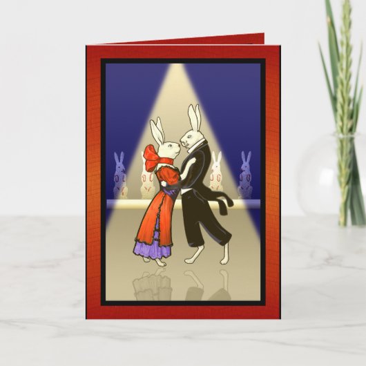 ヴィンテージロマンチックラビッツ踊りv2 パーソナライズされた カード (正面)