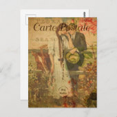 ヴィンテージロマンチックラブカップルフローラフランスの ポストカード (正面/裏面)