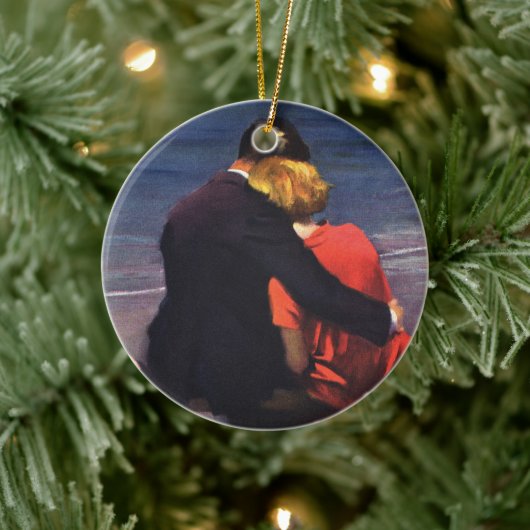 ヴィンテージロマンチックラブロマンスオンビーチ セラミックオーナメント (ツリー)